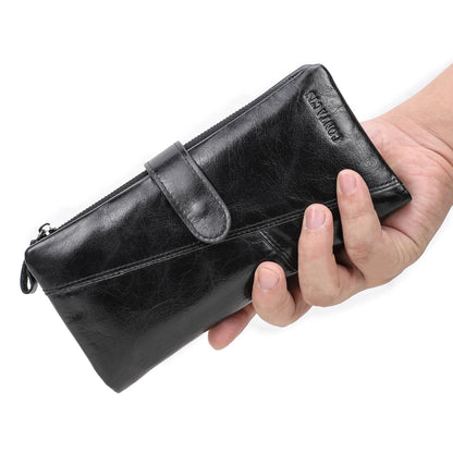 CONTACT'S Genuine Leather Men’s Long Wallet – Phone Bag with Zipper Coin Pocket, Clutch Purse & Small Wallet