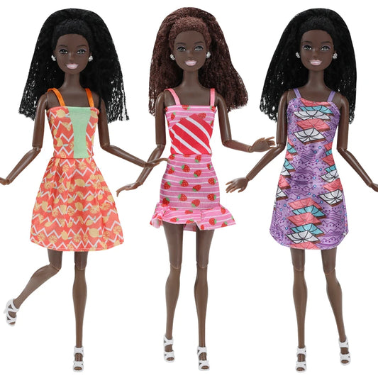 30cm Black Female Doll – Fashion Dress & Shoes, Brown Hair African Doll for Girls, Birthday Gift