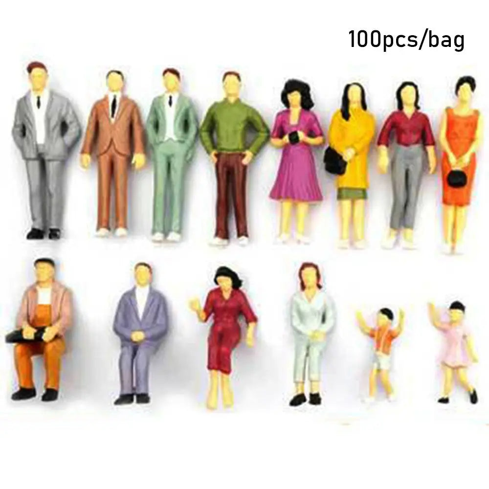 100pcs Miniature People Figures - Scale Model ABS Characters for DIY Building, Train Scenery & Architecture Decor