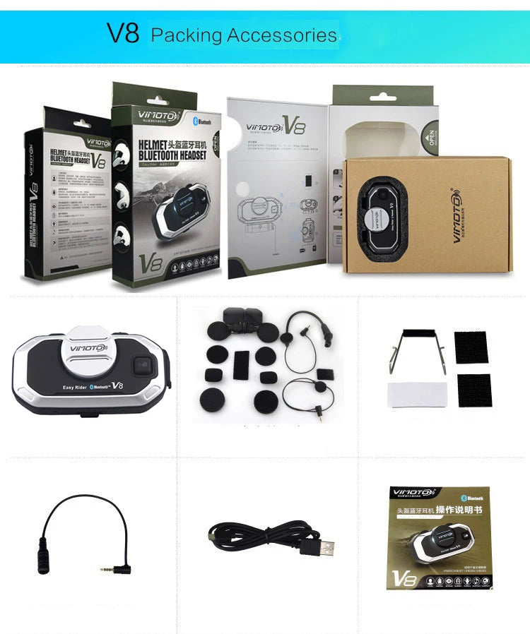 Easy Rider Vimoto V8 Motorcycle Helmet Bluetooth Headset — Multi-Functional Intercom & Interphone