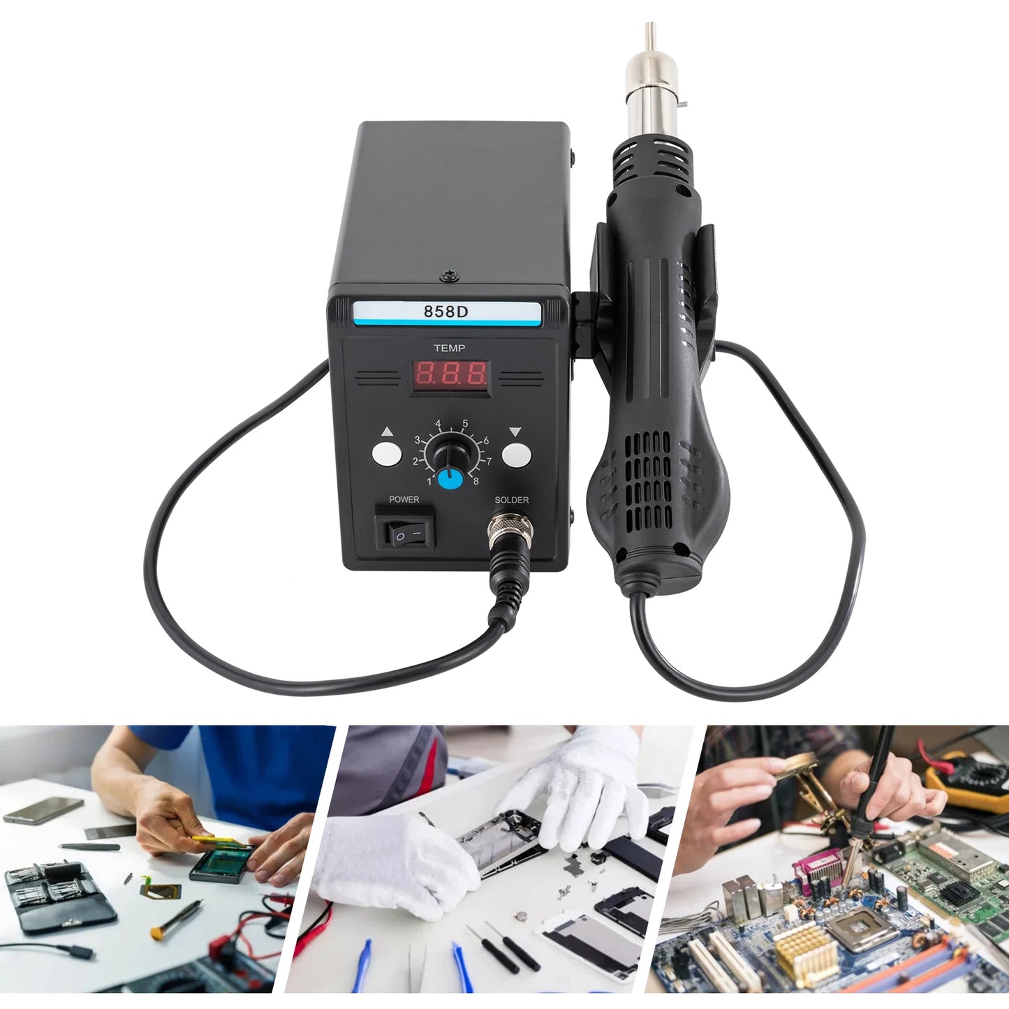 700W Hot Air Rework Station with Heat Gun – SMD Soldering Set, Adjustable Temperature & LED Display for Electronics Repair
