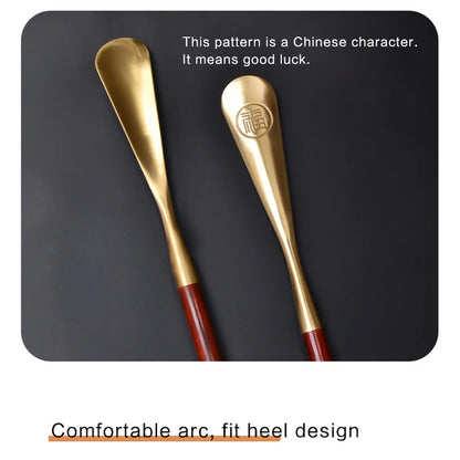 58cm Sandalwood Shoe Horn - Professional Flexible Long Handle with Brass Spoon, Shoe Lifter & Home Tool