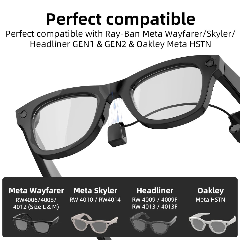 HIBLOKS Ray-Ban Meta Wayfarer Charging Cable - Portable USB-C Fast Charger for RW4006, RW4008, RW4010, RW4012, and RW4014 Smart Glasses