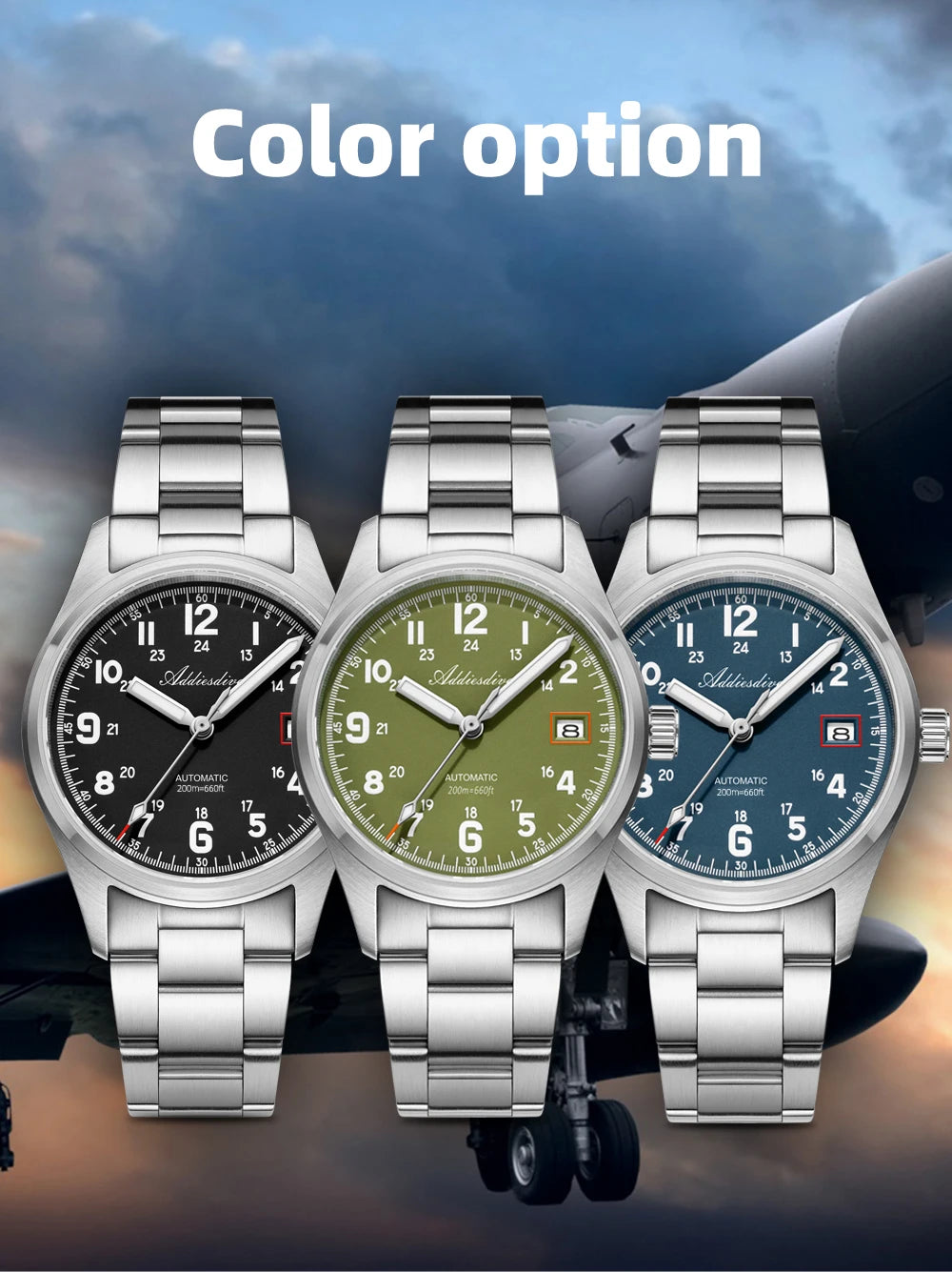 ADDIESDIVE AD2070 Men’s Automatic Mechanical Watch – Sapphire Crystal, 20Bar Waterproof, Super Luminous Stainless Steel