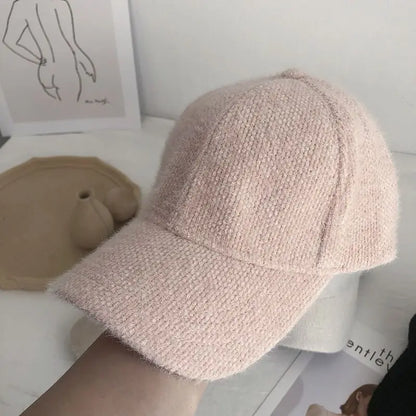 Warm Rabbit Fur Snapback Cap – Adjustable Windproof Baseball Hat for Men & Women, Autumn/Winter Outdoor Travel