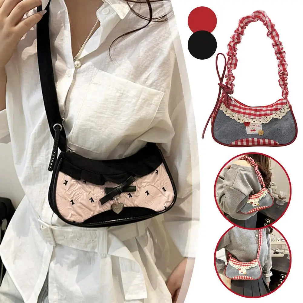 Grid Mini Handbag - Adjustable Strap Handheld Crossbody Commuter Underarm Shoulder Bag