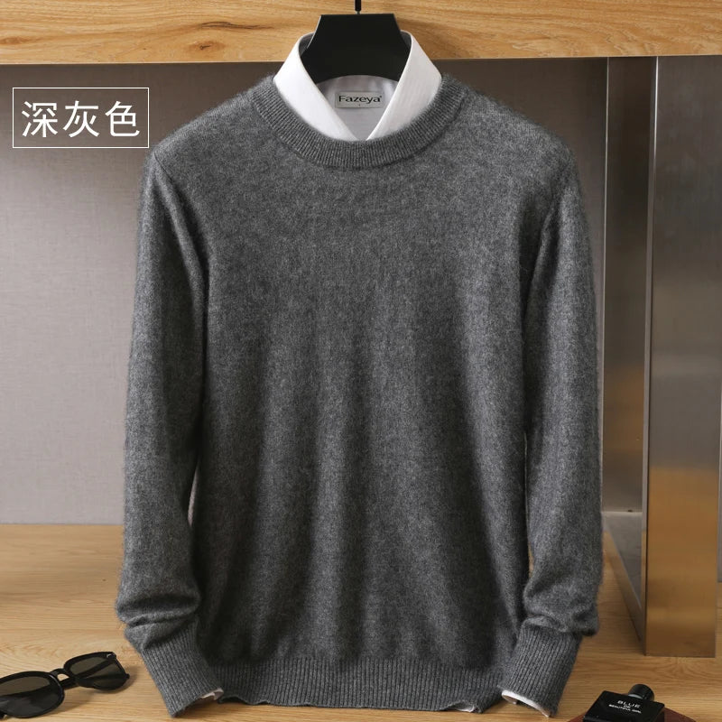 Men's Pure Mink Cashmere Sweater - Luxury O-Neck Long Sleeve Knit Pullover For Autumn & Winter Fashion