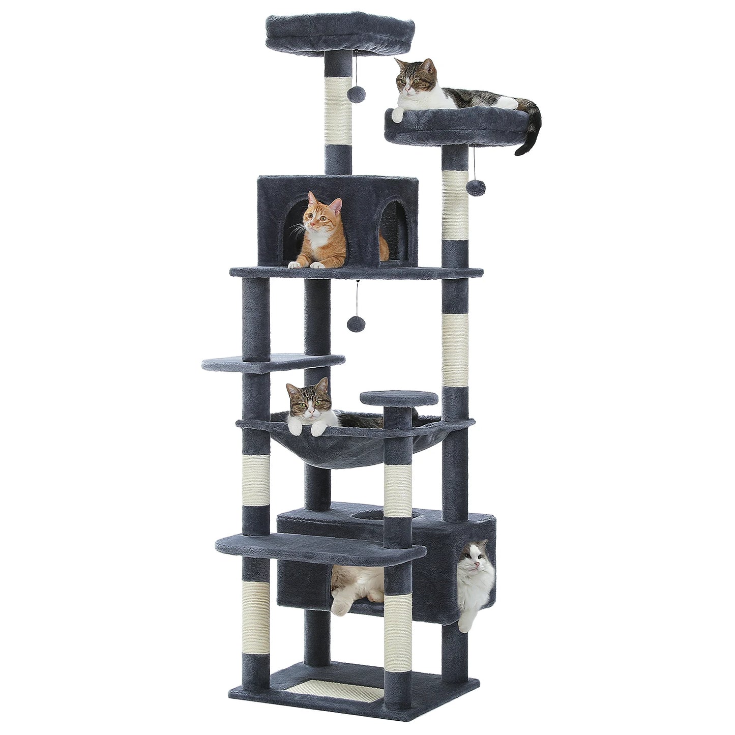 Large Indoor Cat Tree Tower with Sisal Scratching Posts, Hammock, Padded Perches & Condos – Cat Toys and Activity Center