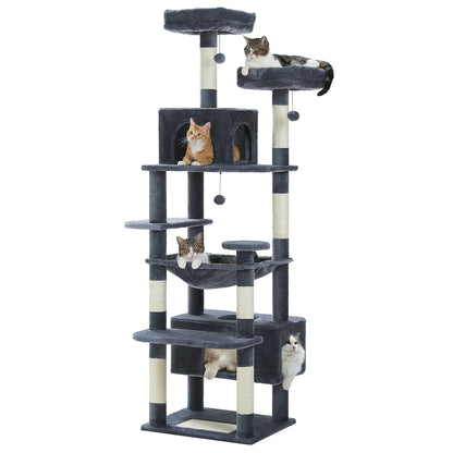 Large Indoor Cat Tree Tower with Sisal Scratching Posts, Hammock, Padded Perches & Condos – Cat Toys and Activity Center