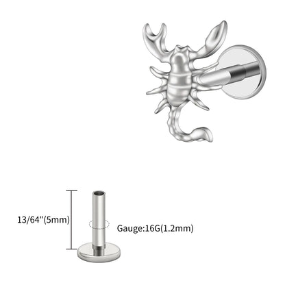 Right Grand ASTM F136 Titanium 16G Scorpion Labret Stud Earring – Flatback Zodiac Design for Tragus, Helix & Cartilage Piercing Body Jewelry
