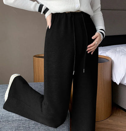 M-4XL Women’s Maternity Radish Pants – Cotton Fleece Ankle-Length Corduroy Sweatpants, High Waist Autumn Pregnancy Trousers