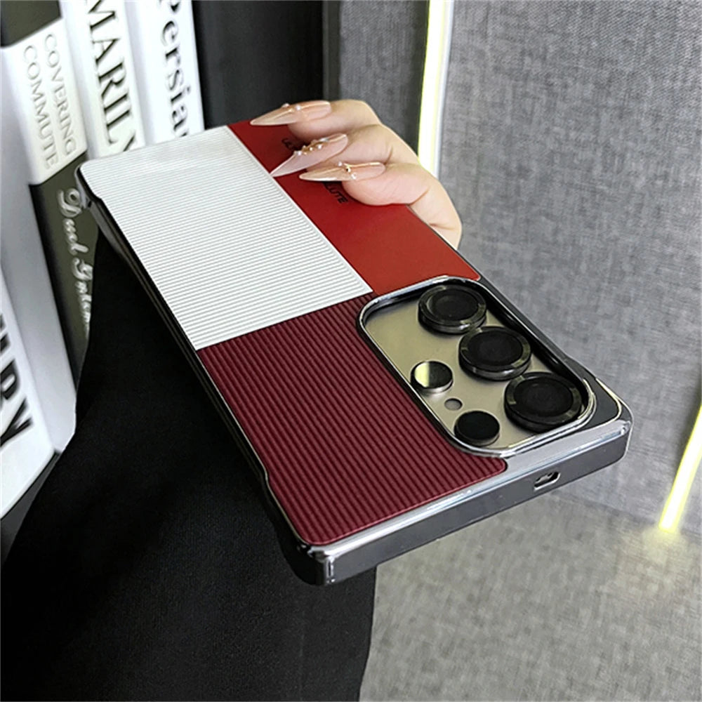 Color Stripe Vegan Leather Phone Case - Frameless Ultra-Thin Shockproof Cover for Samsung Galaxy S25 Edge & S24 Ultra