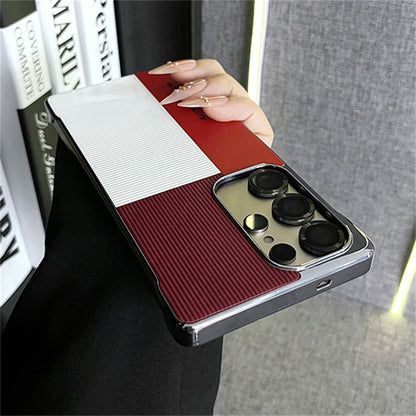 Color Stripe Vegan Leather Phone Case - Frameless Ultra-Thin Shockproof Cover for Samsung Galaxy S25 Edge & S24 Ultra
