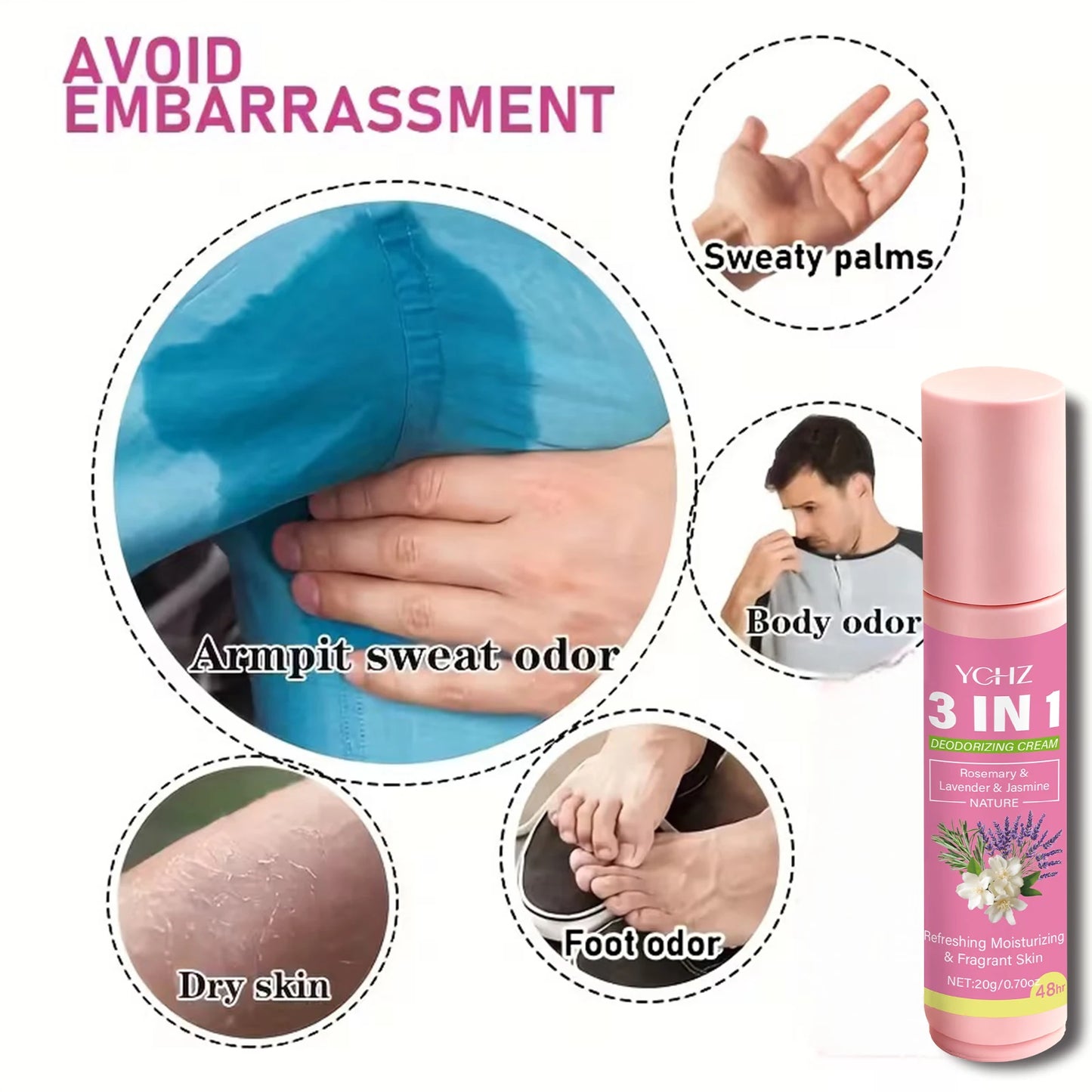 20g 3-in-1 Intimate Care Cream – 72 Hour Odor Control & Anti-Stickiness Deodorizing Balm for Underarms, Feet, Hands & Body, Unisex Formula