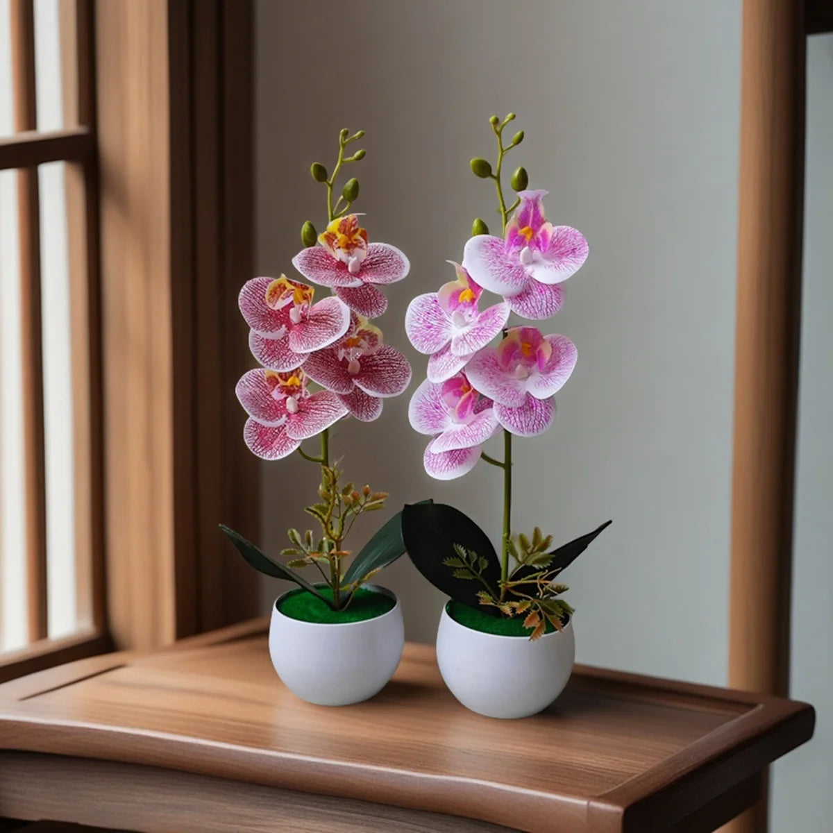 Realistic Artificial Orchid in Plastic Pot – Fake Flower Decoration for Home, Office & Hotel