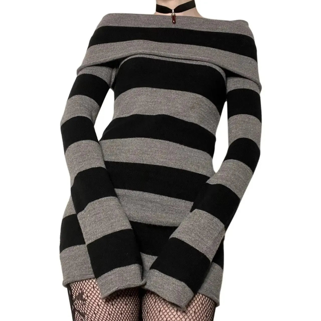 Women’s Striped Mini Bodycon Dress — Boat Neck Off-Shoulder Long Sleeve Hip-Wrapped Party Dress for Spring & Autumn