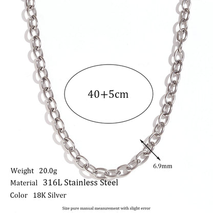 18K Gold Plated Stainless Steel Oval Link Chain Jewelry Set – 7mm Chunky Silver Color Choker Necklace, Bracelet & Anklet Accessories
