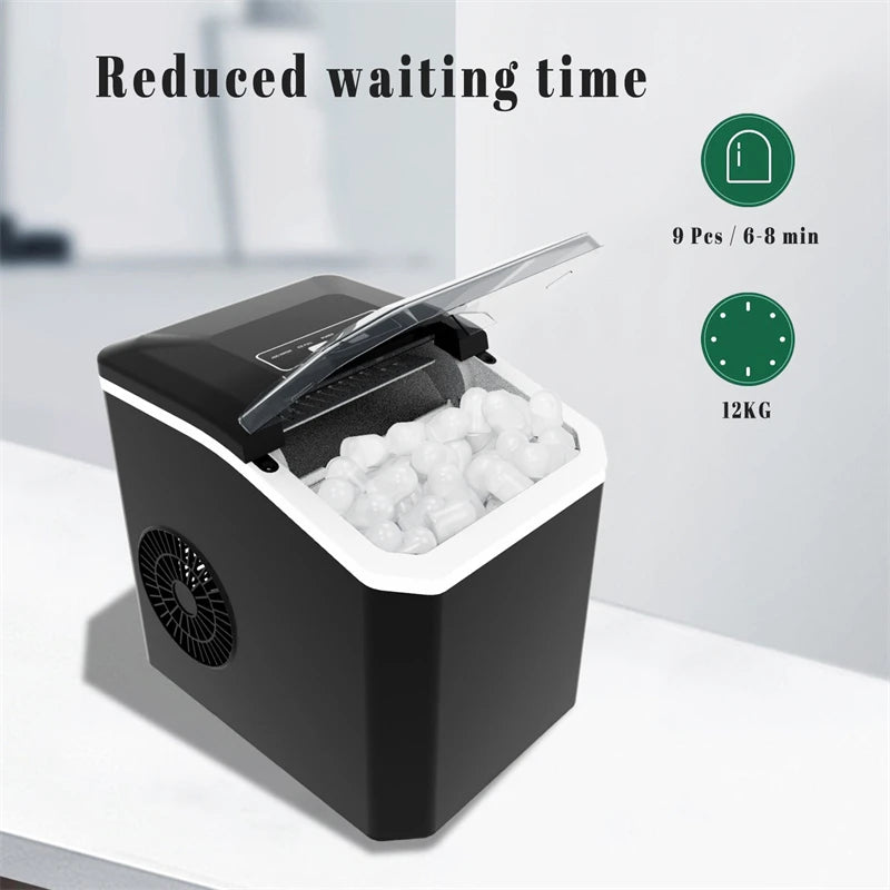 Automatic Mini Electric Ice Cube Maker – Portable Ice Machine for Bar, Home, Kitchen & Office, 9 Cubes in 6 Minutes