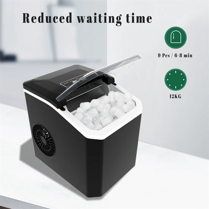 Automatic Mini Electric Ice Cube Maker – Portable Ice Machine for Bar, Home, Kitchen & Office, 9 Cubes in 6 Minutes