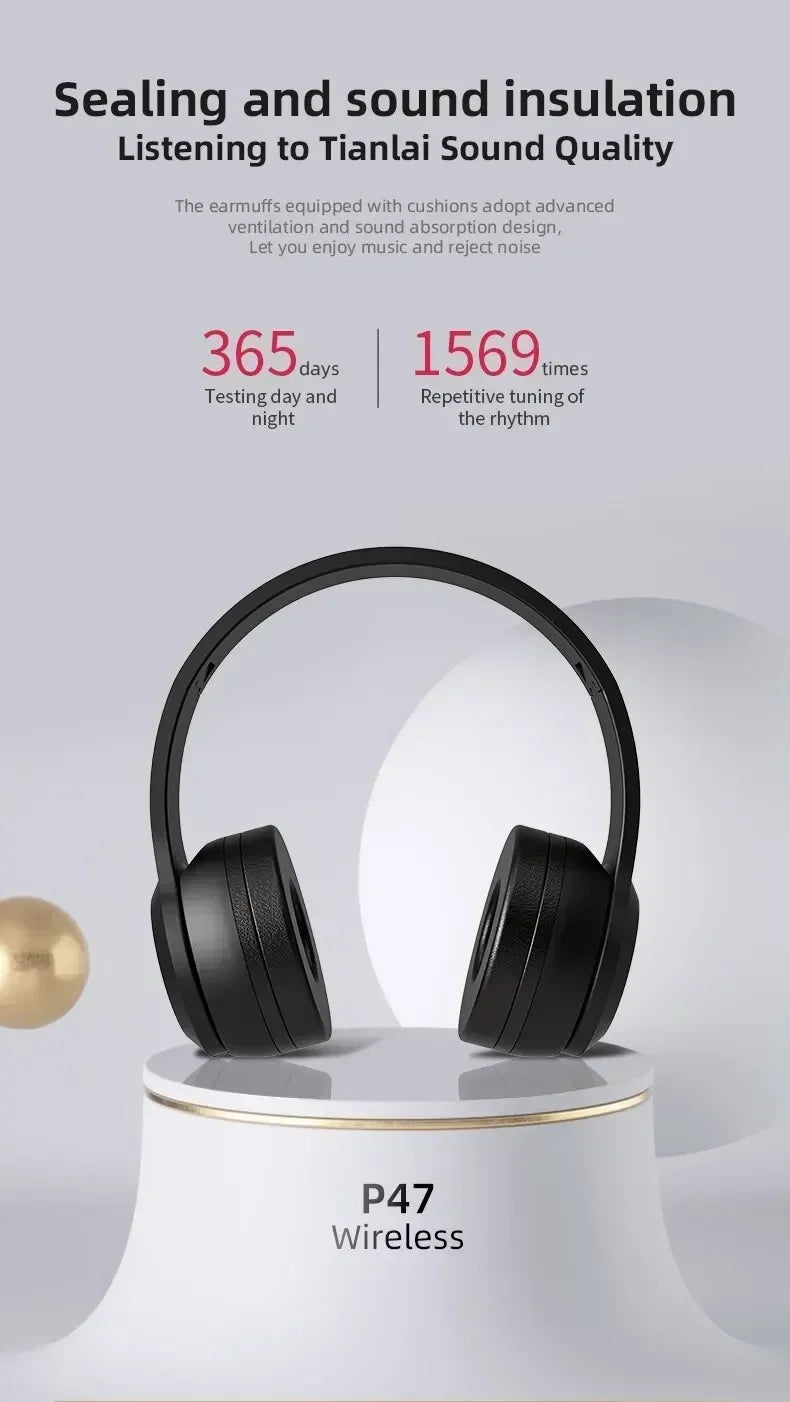 2025 New Stereo P47 Bluetooth Headset – Wireless 5.0 Sports Gaming Headset, Folding Design for iPhone & Xiaomi