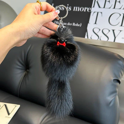 2024 Cute Real Fox Fur Plush Keychain – Pompom Bag Pendant & Car Key Ring Toy for Girls