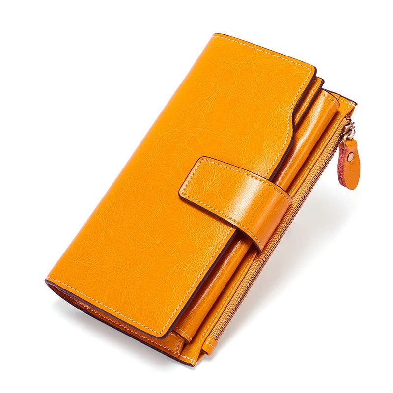 2024 New RFID Long Women’s Wallet — Genuine Leather Clutch with Zipper Coin Pocket, Card Holder & Printed Design