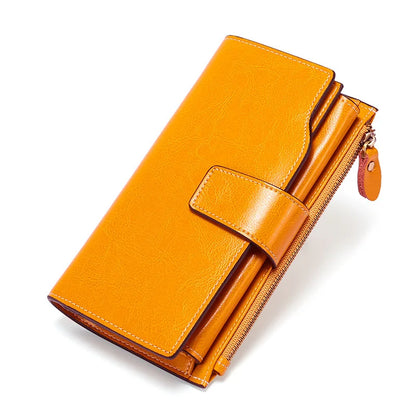 2024 New RFID Long Women’s Wallet — Genuine Leather Clutch with Zipper Coin Pocket, Card Holder & Printed Design