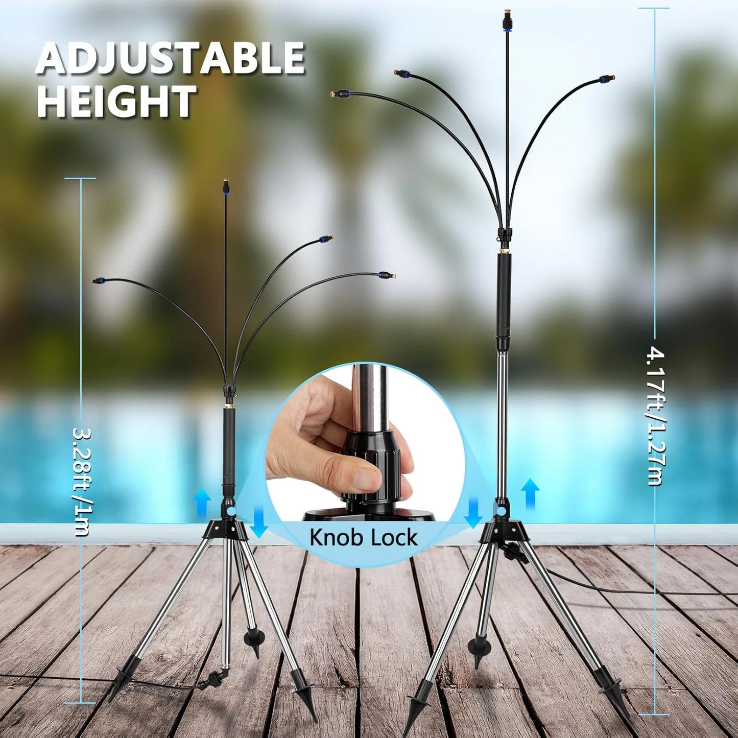 Outdoor Standing Misting System for Patio – Adjustable Height 3.2–4.1FT with Filter, 26.5FT Portable Water Mister Line for Cooling Garden & Yard