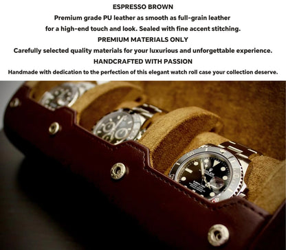 6-Slot Watch Travel Case – PU Leather Organizer Roll for Men & Women, Watch Display Storage Case