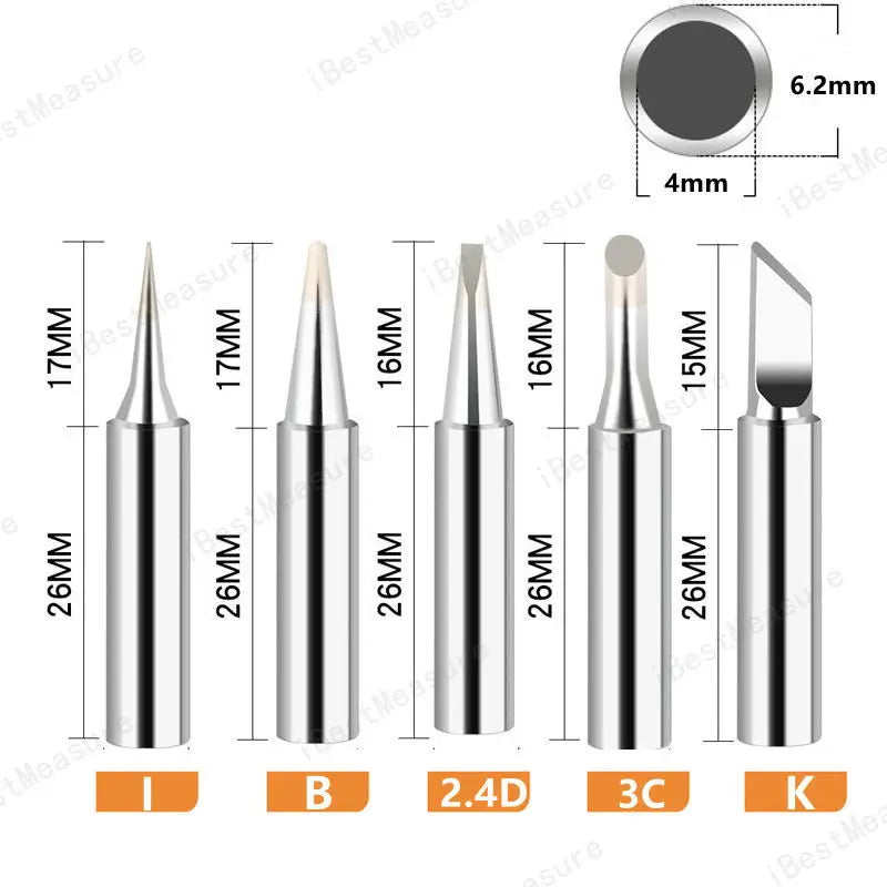 5pcs 900M-T Copper Soldering Iron Tips - Lead-Free Welding Heads for BGA Repair Tools