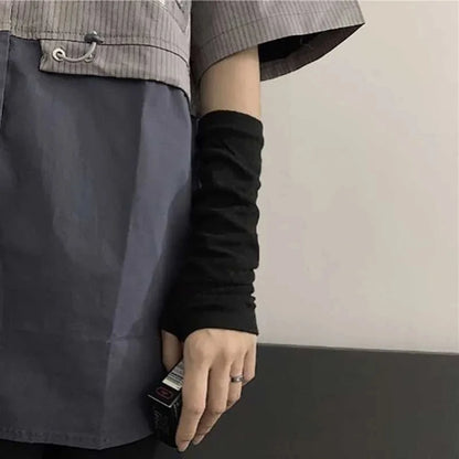 Outdoor Punk Fingerless Gloves – Long Cuff Elbow Arm Warmers, Stretch Hip-Hop Winter Mittens for Men & Women Stylish Streetwear Gloves