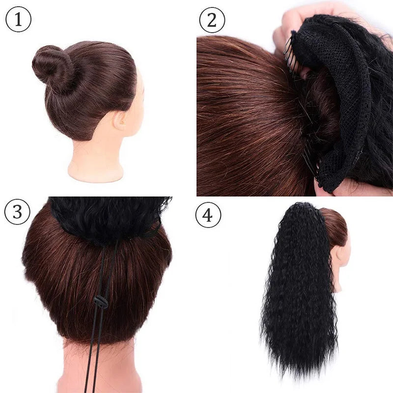22-Inch Kinky Curly Ponytail Extension - Synthetic Drawstring Clip-In Hairpiece for Women