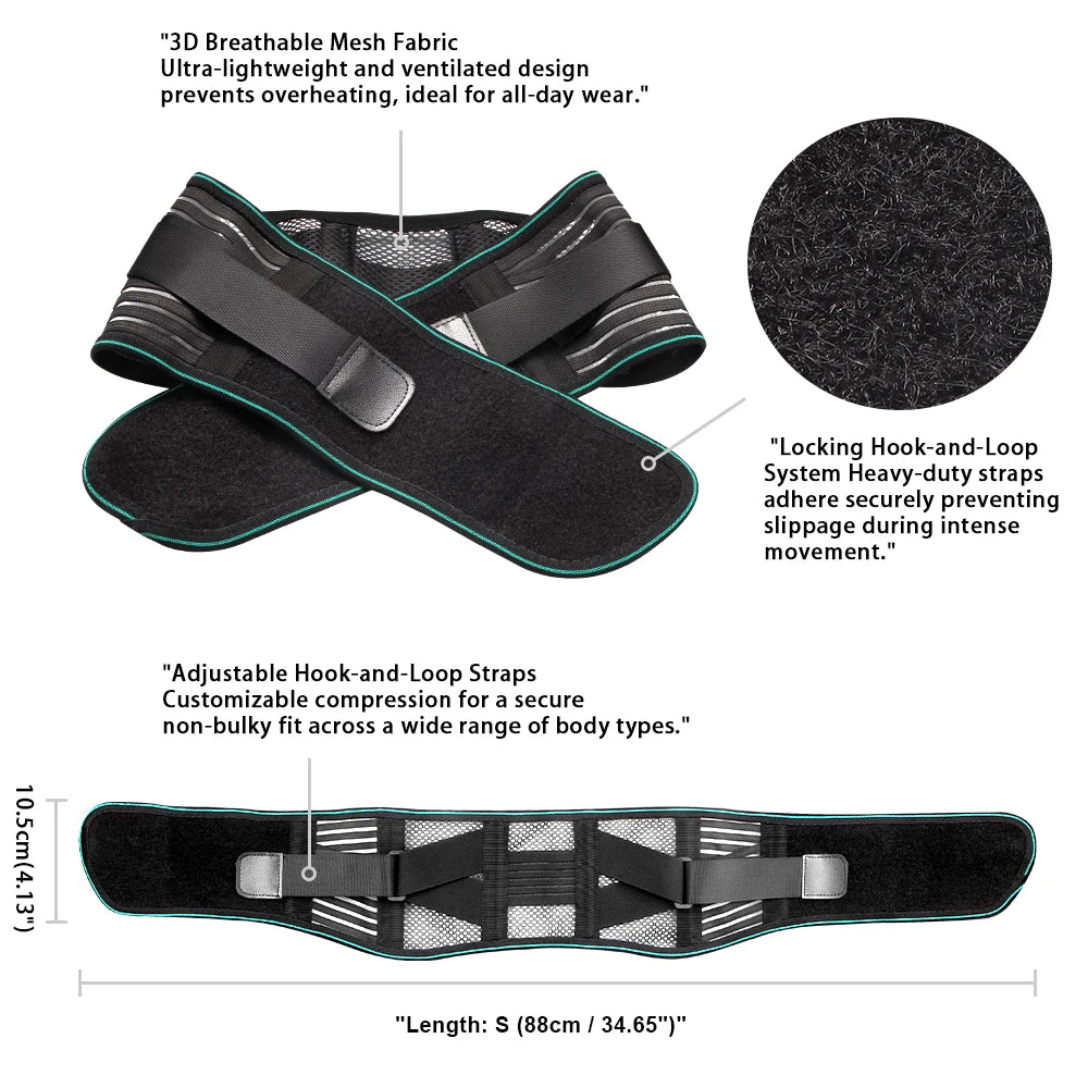 Adjustable Lower Back Brace for Pain Relief – Lumbar Support Belt for Sciatica, Breathable Design with 4 Steel Stays for Stability