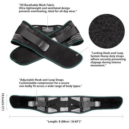 Adjustable Lower Back Brace for Pain Relief – Lumbar Support Belt for Sciatica, Breathable Design with 4 Steel Stays for Stability