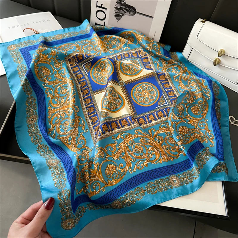2024 New Fashion 70x70cm Printed Women's Silk Scarf – Pashmina Square Shawl, Decorative Headband, Luxury Design Bandana