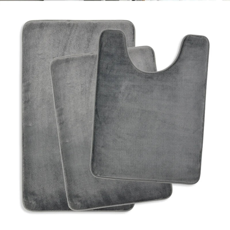 3 Piece Bathroom Mat Set – Non-Slip Toilet, Shower & Bath Floor Absorbent Rugs, Soft Comfortable Carpet for Laundry Room