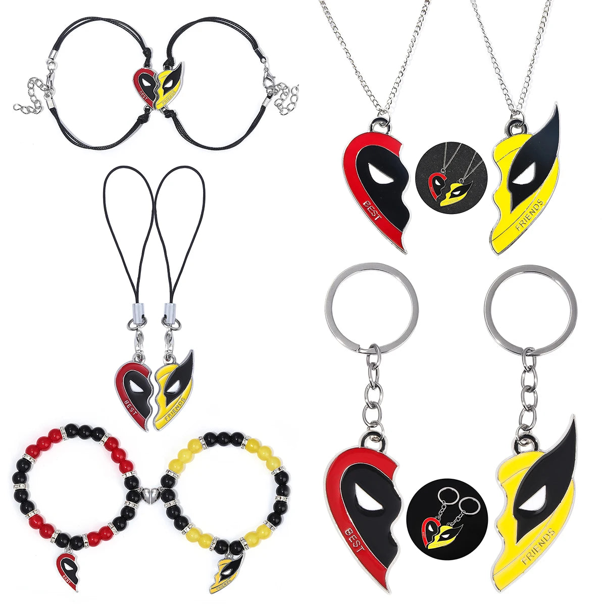 Best Friends Clown Mask Keychain & Bracelet Pendant Combo – Red & Yellow Love Jewelry for Friends