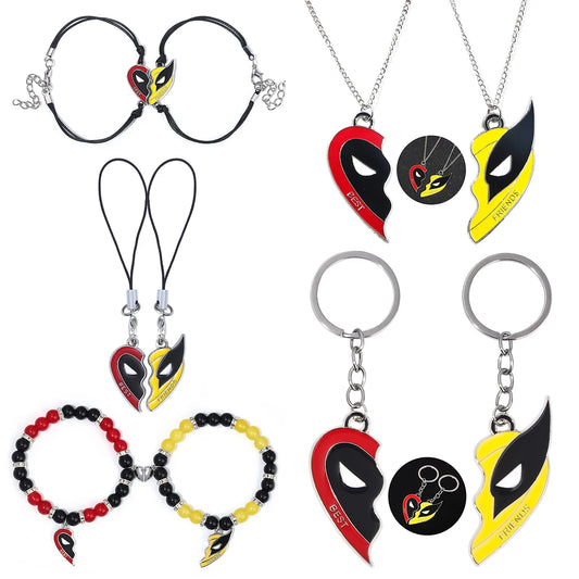 Best Friends Clown Mask Keychain & Bracelet Pendant Combo – Red & Yellow Love Jewelry for Friends