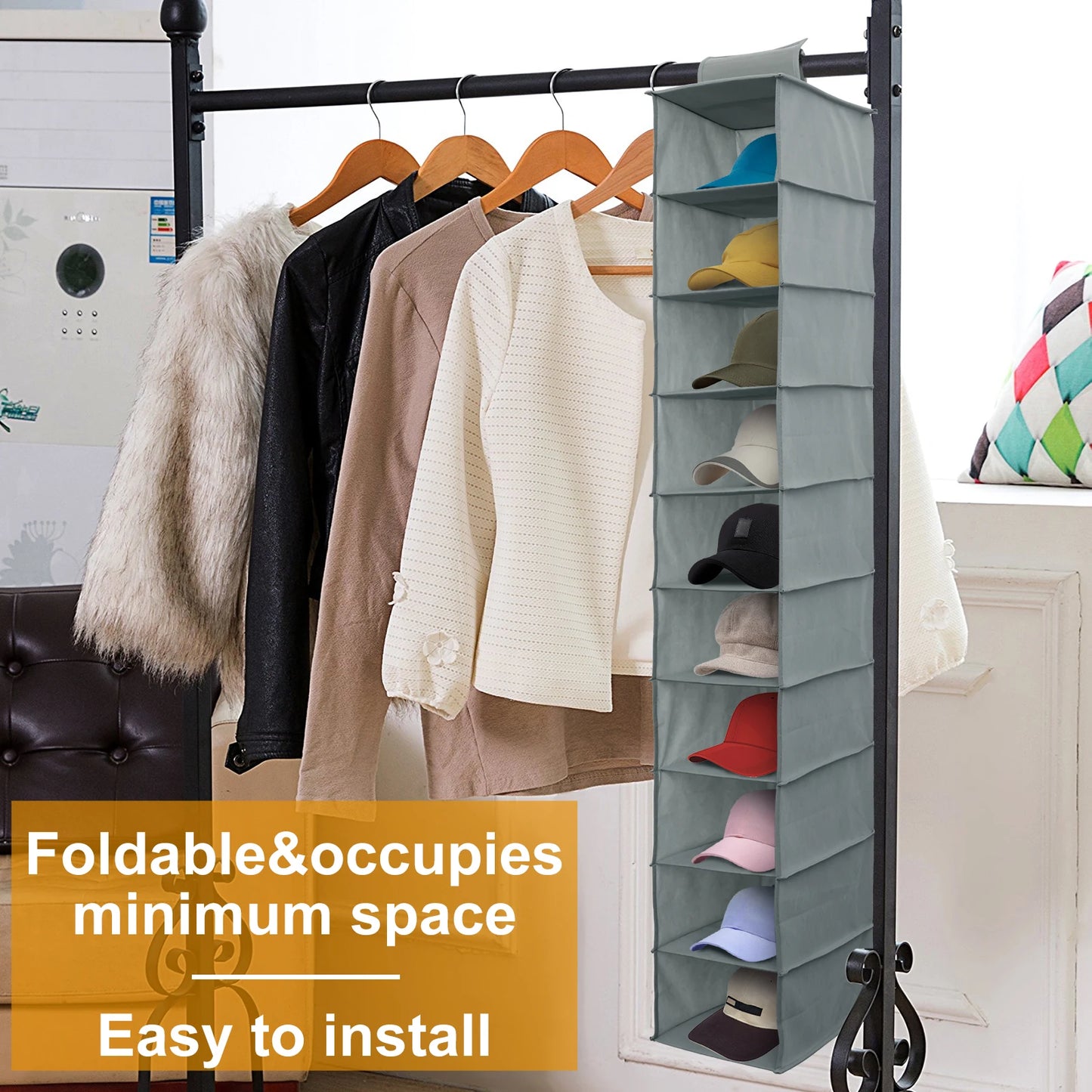 10-Shelf Hanging Shoe Organizer – Foldable Non-Woven Fabric Space-Saving Shoe Rack Multipurpose Storage