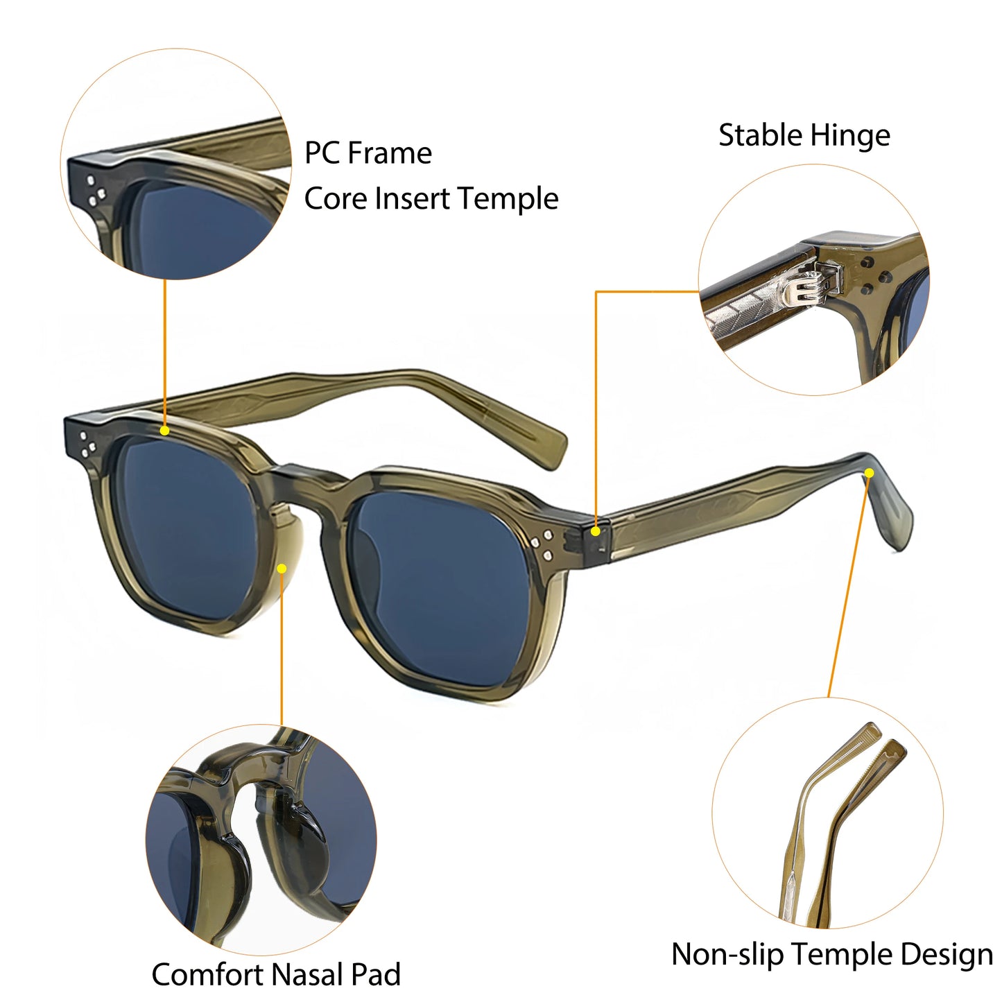 CATERSIDE Small Frame Square Sunglasses - Fashion Unisex Eyewear for Travel, Parties & Business