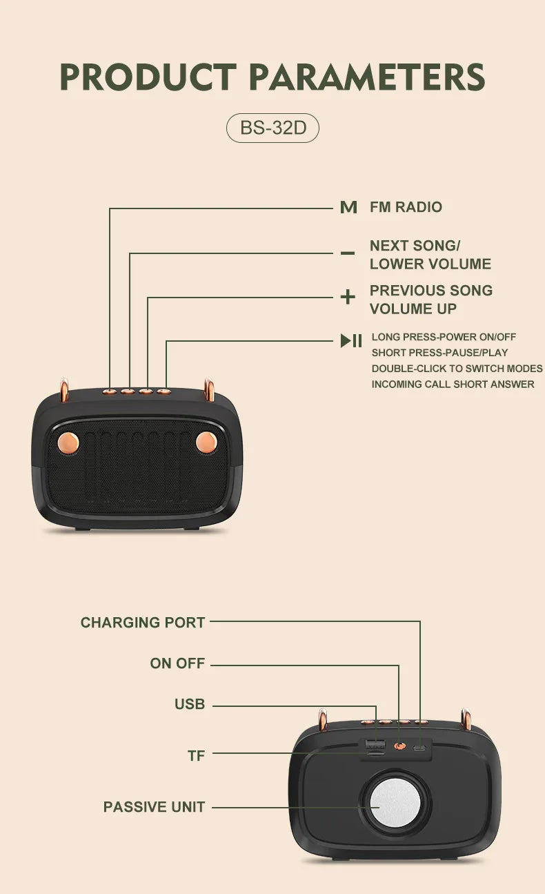 Wireless Portable Bluetooth Speaker — Mini Subwoofer Music Box with Hands-Free Function
