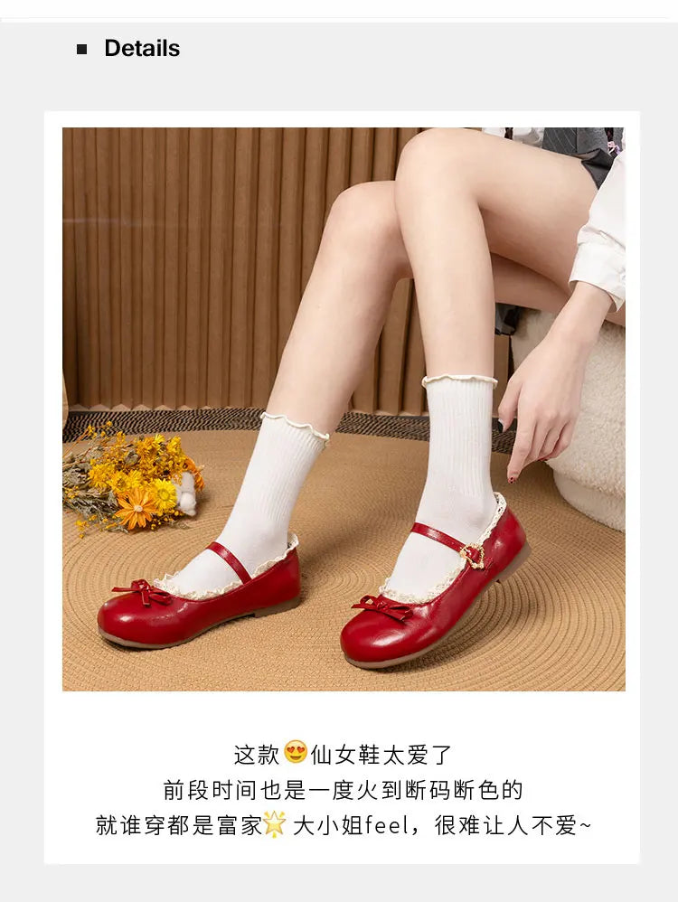 Women’s Mary Janes Flats – Pink & White Round Toe Lolita Ballet Shoes with Buckle Strap, Spring Autumn Plus Size