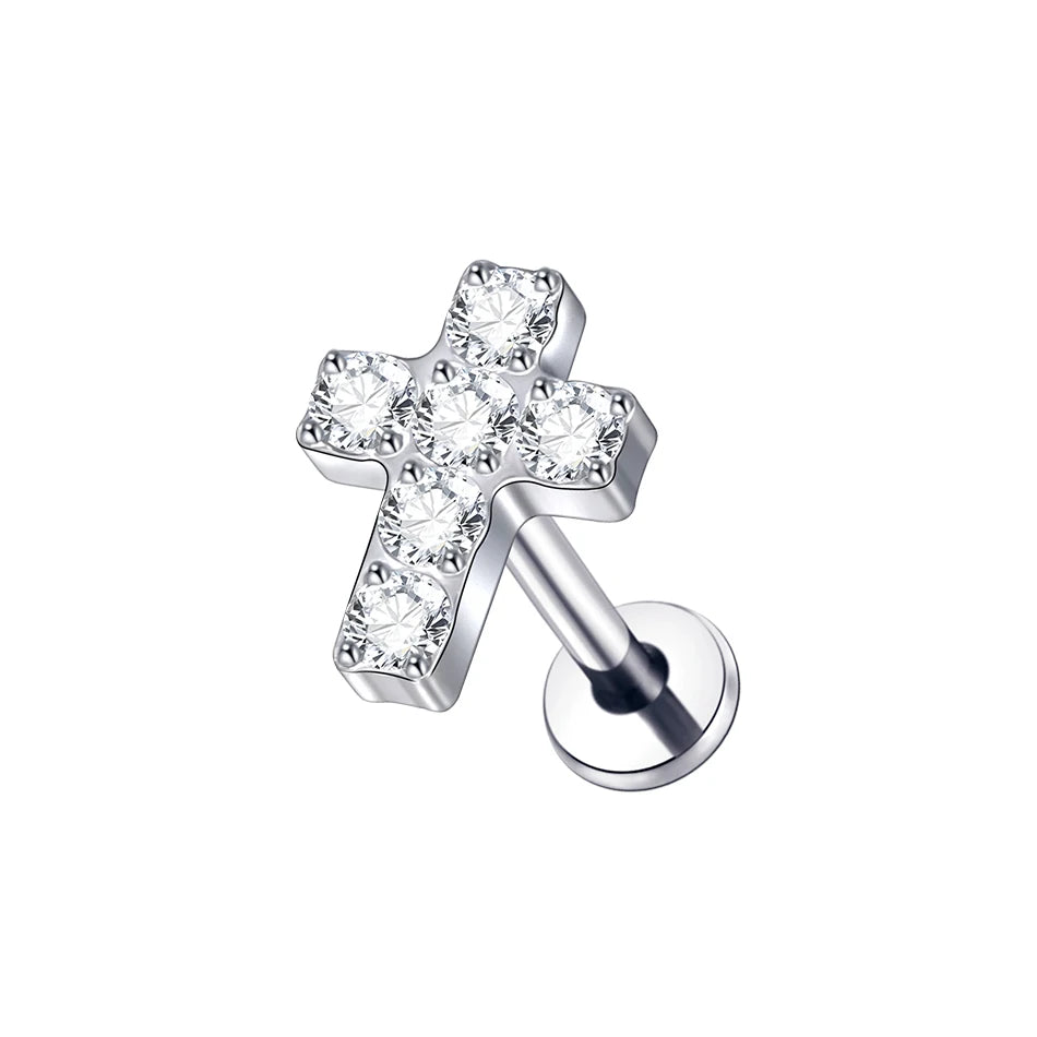 Titanium CZ Tragus & Helix Stud – Internally Threaded Labret Lip Ring Piercing Earring (1PC)