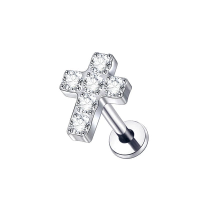 Titanium CZ Tragus & Helix Stud – Internally Threaded Labret Lip Ring Piercing Earring (1PC)