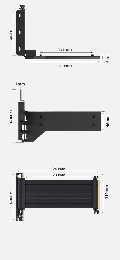 TEUCER L-Z3 GPU Vertical Mounting Bracket Kit – PCIe 4.0 X16 Riser Cable 200mm for Graphics Card Steering Mount