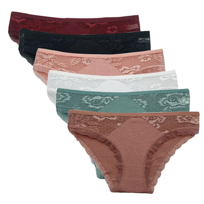 5-Pack Women’s Low Rise Lace Panties — Sexy Cotton Lingerie Briefs