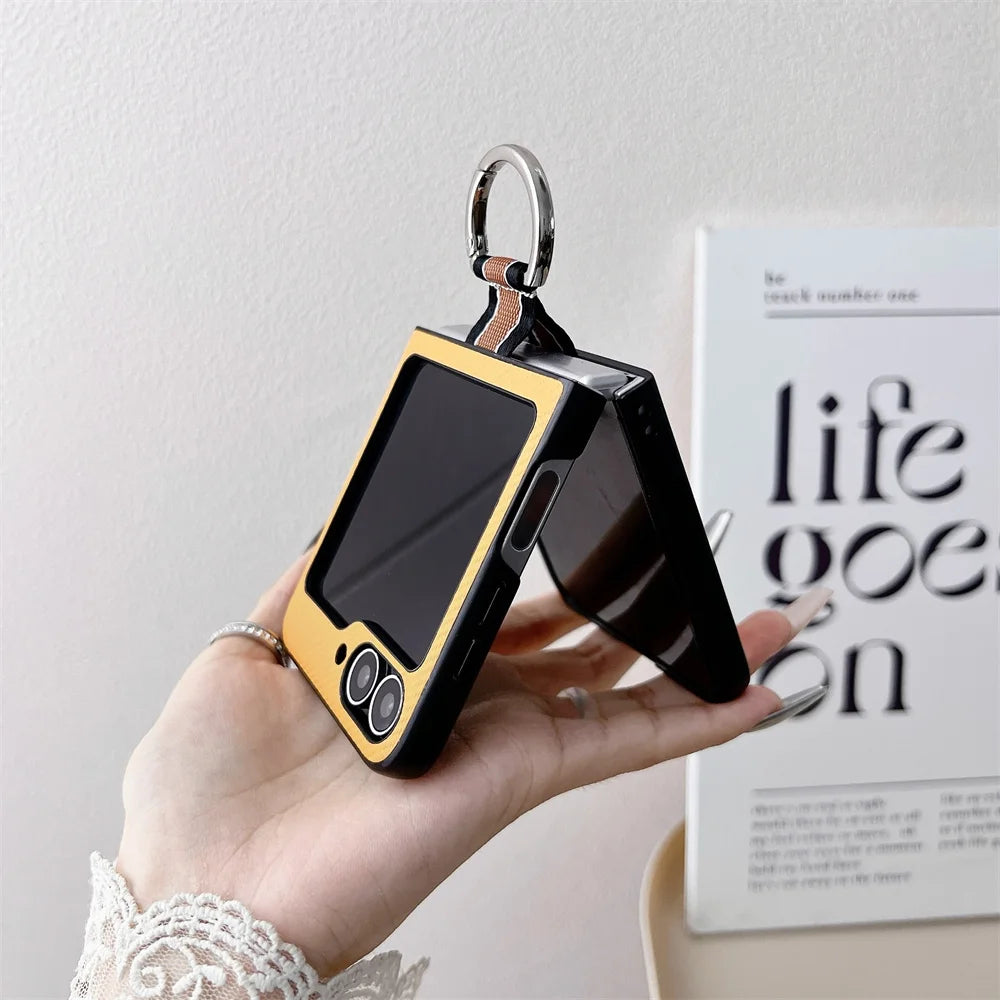 Ultra-Thin Ring Holder PU Leather Luxury Case for Samsung Galaxy Z Flip 6 / 5 / 4 / 3 – Slim Flip Phone Protective Cover with Kickstand Grip Design