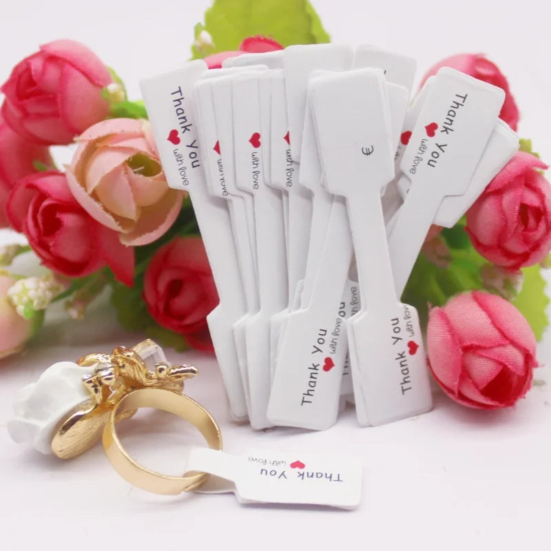 100PCS Multi-Style Ring Price Labels — White & Kraft Jewelry Tag Stickers 6×1.2cm