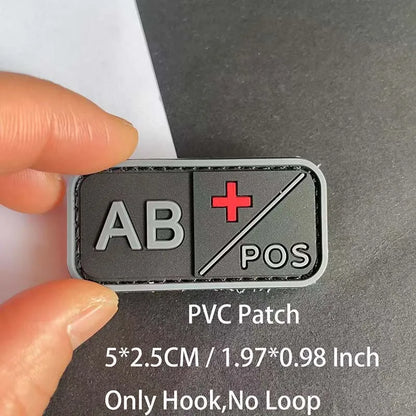 PVC Blood Type Hook Patch - A B AB O Positive Negative Military Tactical Badge for Backpack & Outdoor Gear