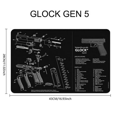 Gun Cleaning Rubber Mat Mouse Pad – AR15, AK47, Remington 870, GLOCK Gen4/Gen5, CZ-75, P220, P226, P229, Beretta 92, 1911 3D Work Mat